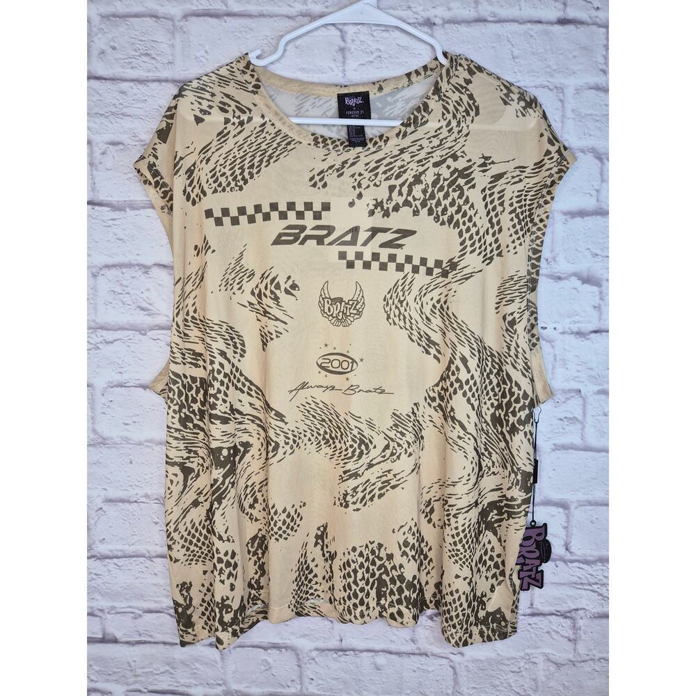 NWT Forever 21 x Bratz Mens Mesh Tank Top XL Taupe Graphic 2001 Y2K Muscle Tee